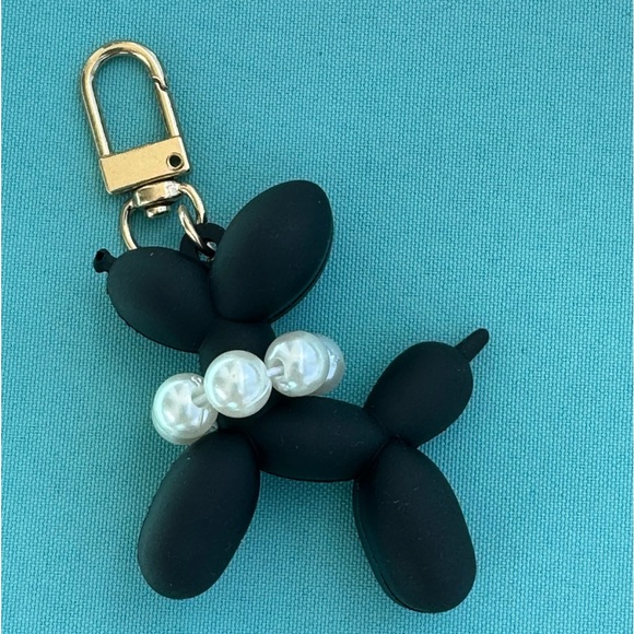 BAG CHARM Black Cartoon Balloon Puppy With Pearl Necklace - Picture 3 of 6